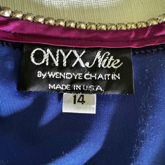 Vintage 90s Royal Blue Velvet Maxi Dress Jacket Set Size M Rhinestone Trim Prom - Picture 2 of 11